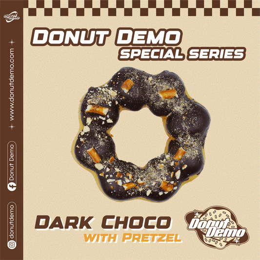 Dark Chocolate with Pretzel Mochi Donut